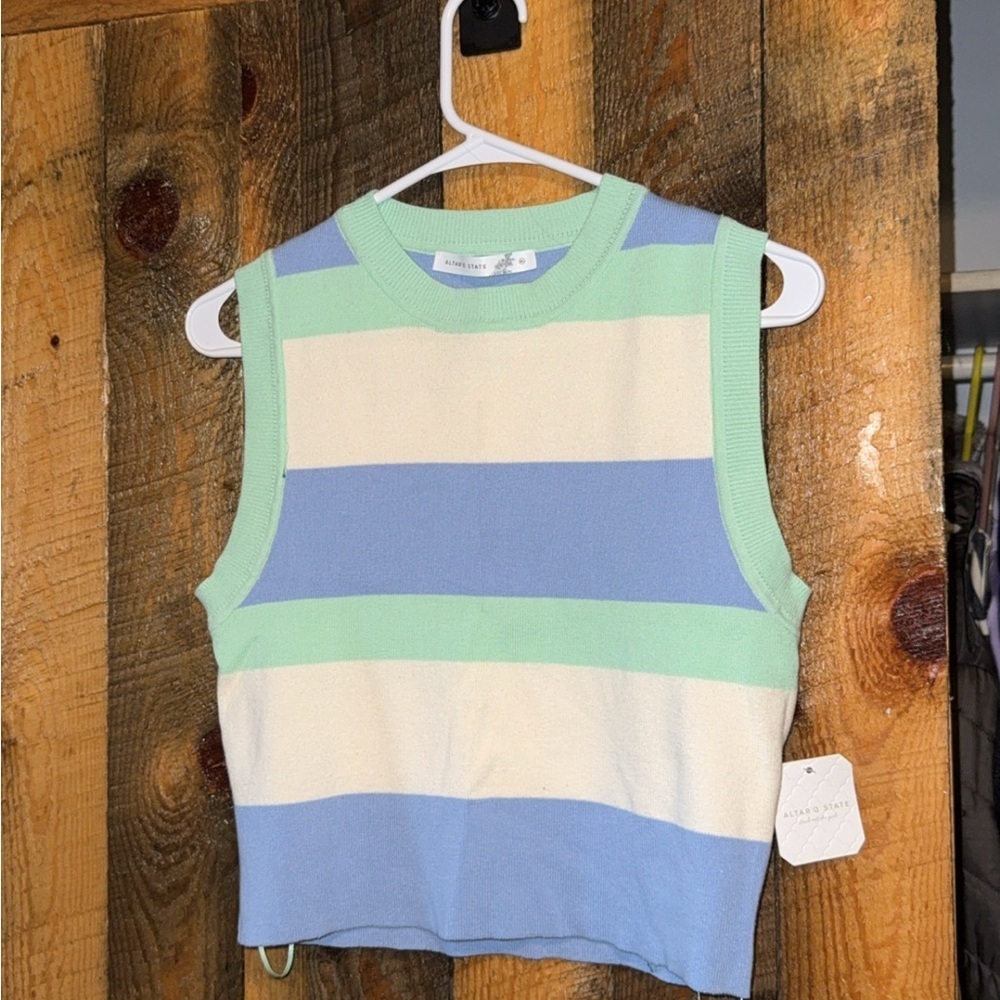 Altar'd State Pastel Striped Tank Top - Blue, Green, Cream